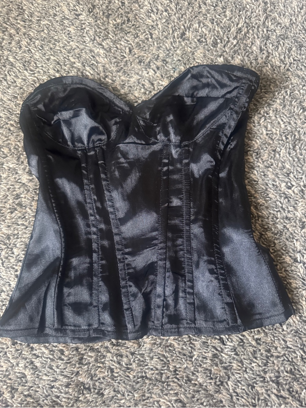 PrettyLittleThing Black Satin Strapless Bustier Corset Top